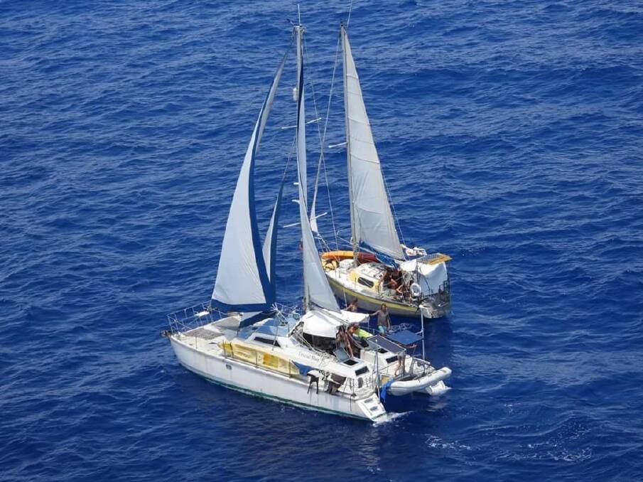 VOYAGING: The two boats sailing near the Cayman Islands in the Caribbean Sea. Picture: Supplied 