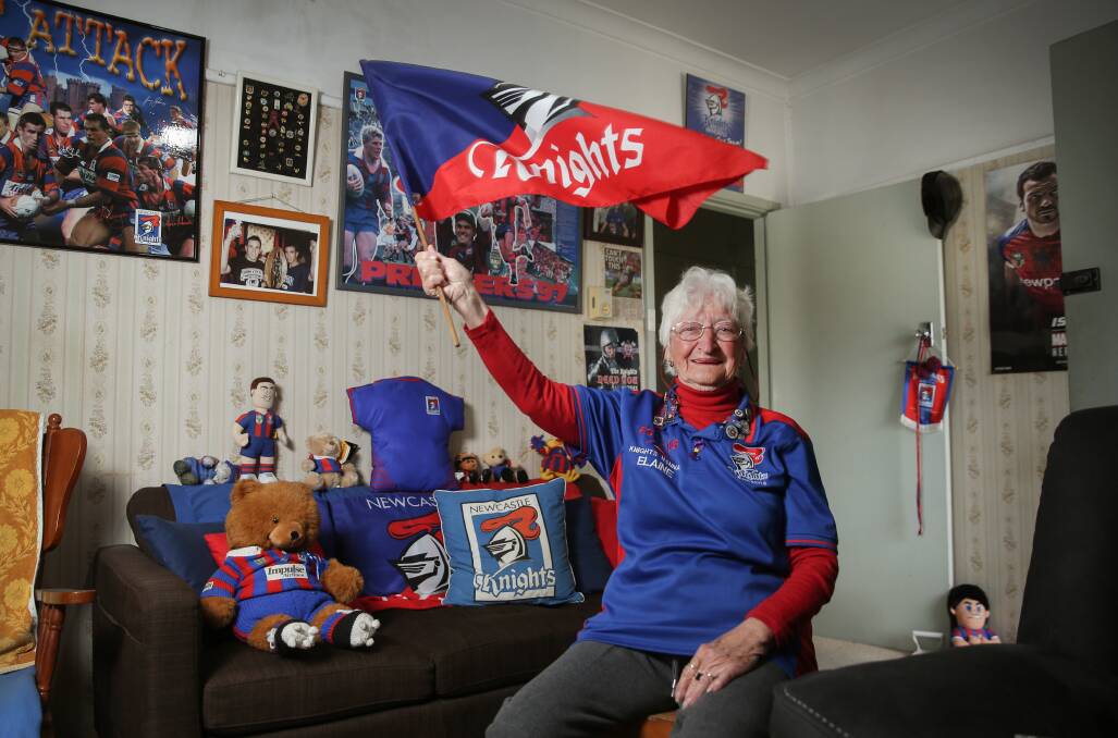 Elaine Roberts, of the Knights Nannas, in her lounge room. Picture: Marina Neil