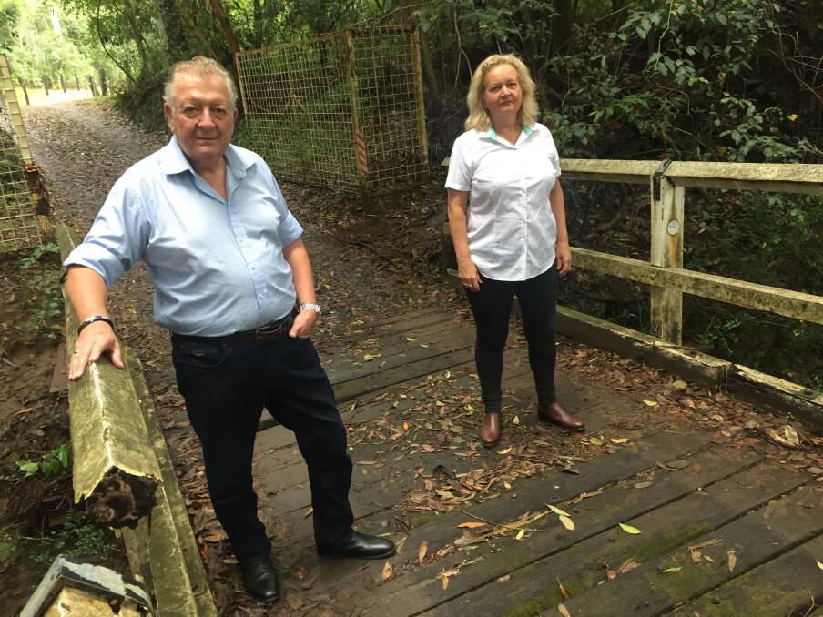 Bill and Maggie Kent on the Pointers Road bridge. Picture: Scott Bevan 