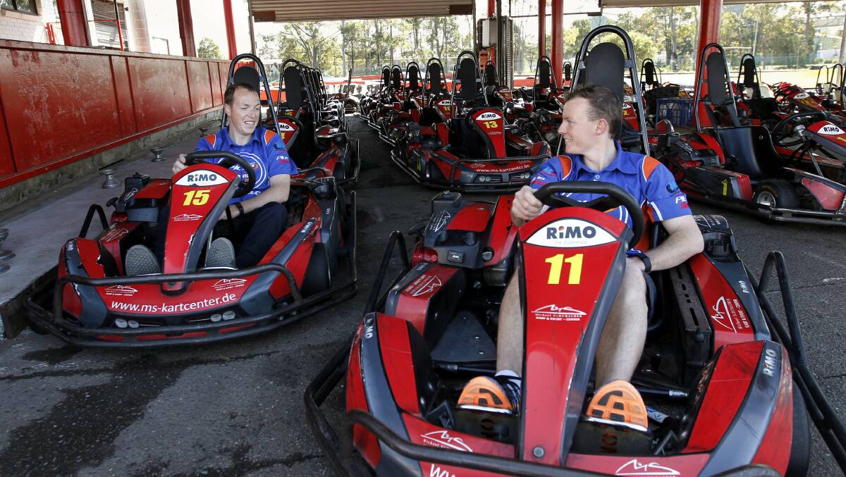 COMPETITIVE: Aaren Russell (right) with his brother Drew in 2015 at Go-Karts-Go. 