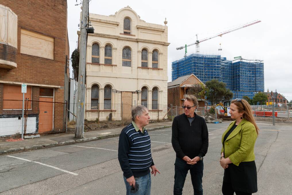 Hunter Regional Committee members of the National Trust Ross Edmonds, Mark Metrikas and Amanda Hinds outside the former Wickham School of Arts building. Picture: Max Mason-Hubers 