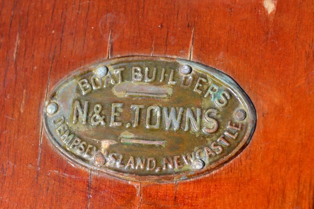 The plaque attached to the wooden boat owned by the Murphy family. PIcture: Scott Bevan