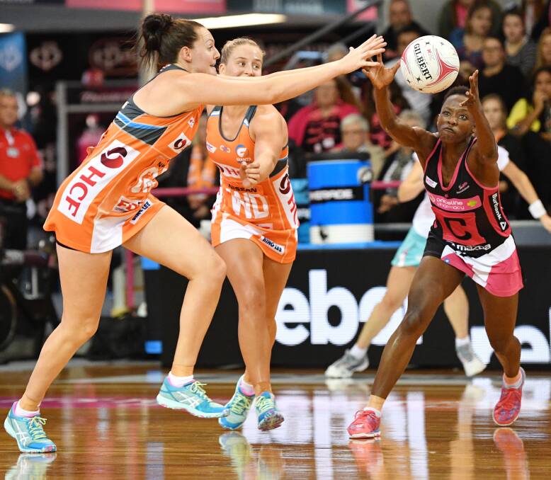 Sam Poolman playing for the Giants against the Adelaide Thunderbirds. Picture: David Mariuz, AAP. 