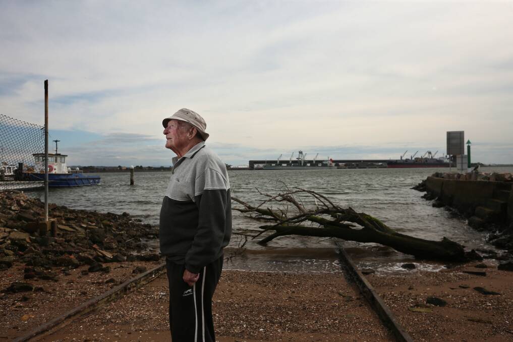 Stockton resident and retired mariner Reg Inglis at an old slipway once used by ferries. Picture by Simone De Peak
