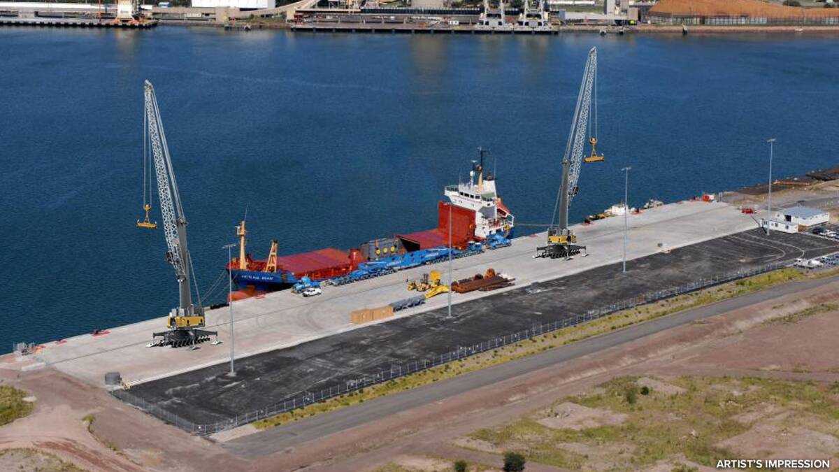 PORT BOUND: An artist's impression of the mobile cranes that will be operating at the Mayfield 4 berth from late August. Picture: Supplied 