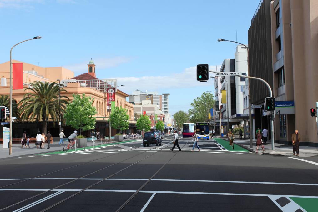 An artist's impression of cycleways in Hunter Street in the council's 2016 document, "Connecting Newcastle". Picture: Supplied