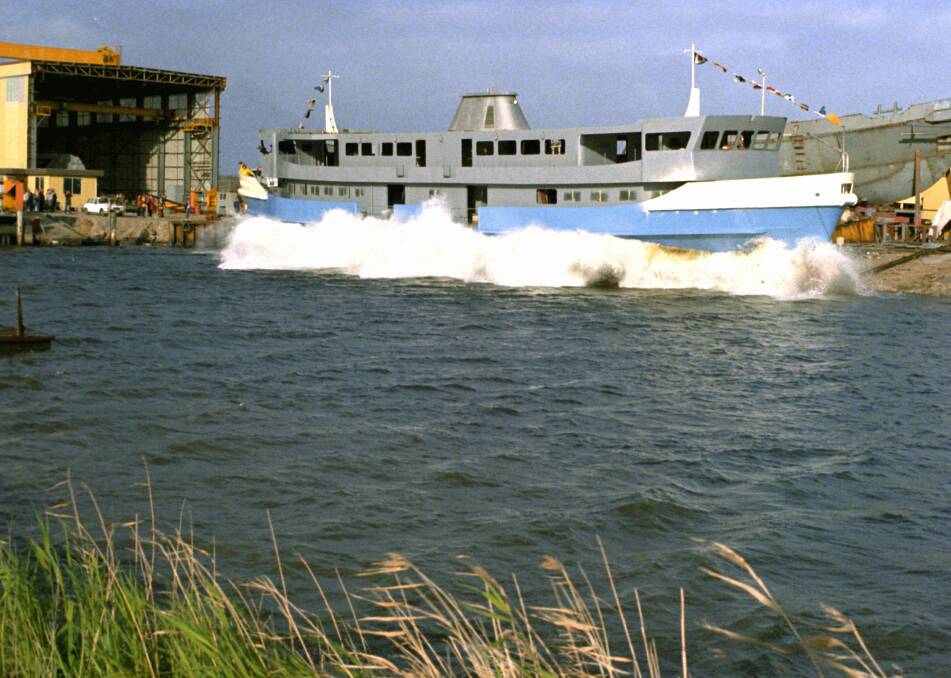 Lady Northcott being launched at Carrington Slipways' Tomago yard in 1974. Picture: Courtesy, Bill Allen 
