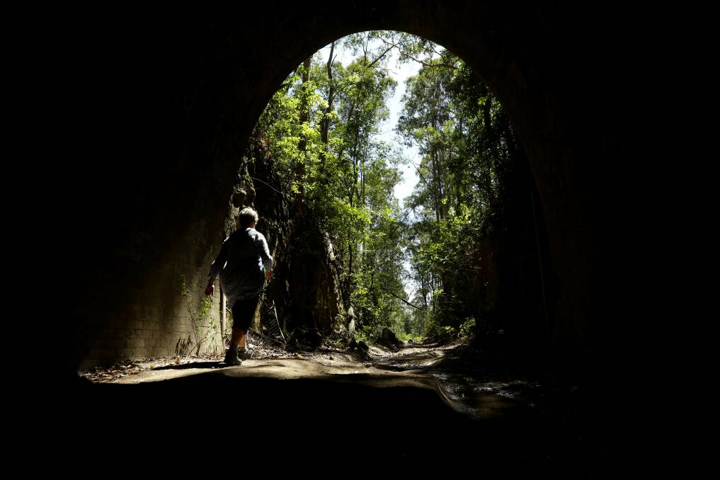 Inside one of the historic tunnels on the proposed Richmond Vale Rail Trail. Picture: Jonathan Carroll