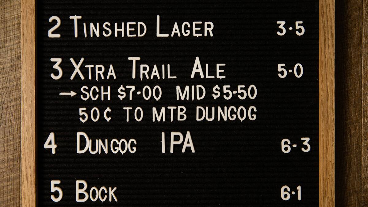The drinks list at Tinshed Brewery, with the mountain bike-themed beer. Picture: Marina Neil