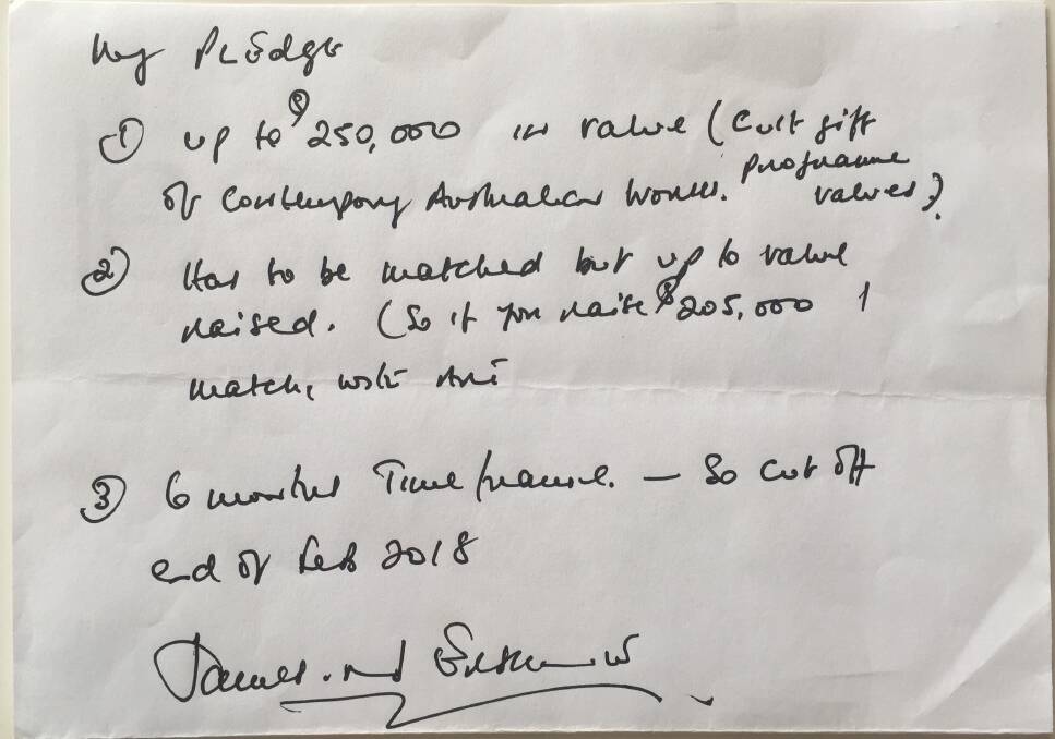 THE PLEDGE: The piece of paper James Erskine wrote on, above. Picture: Courtesy, Newcastle Art Gallery