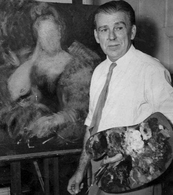 ART ICON: William Dobell painting in his studio at his Wangi Wangi home in 1958. 
