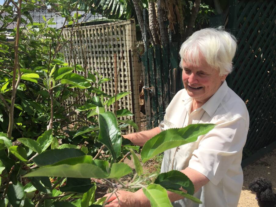 Sister Di in the garden she created in the backyard of her Maryland home. Picture: Scott Bevan