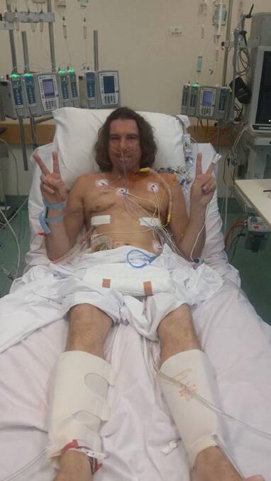 RECOVERY: Rod Marshdale in hospital after his double lung transplant surgery in 2015. Picture: Supplied