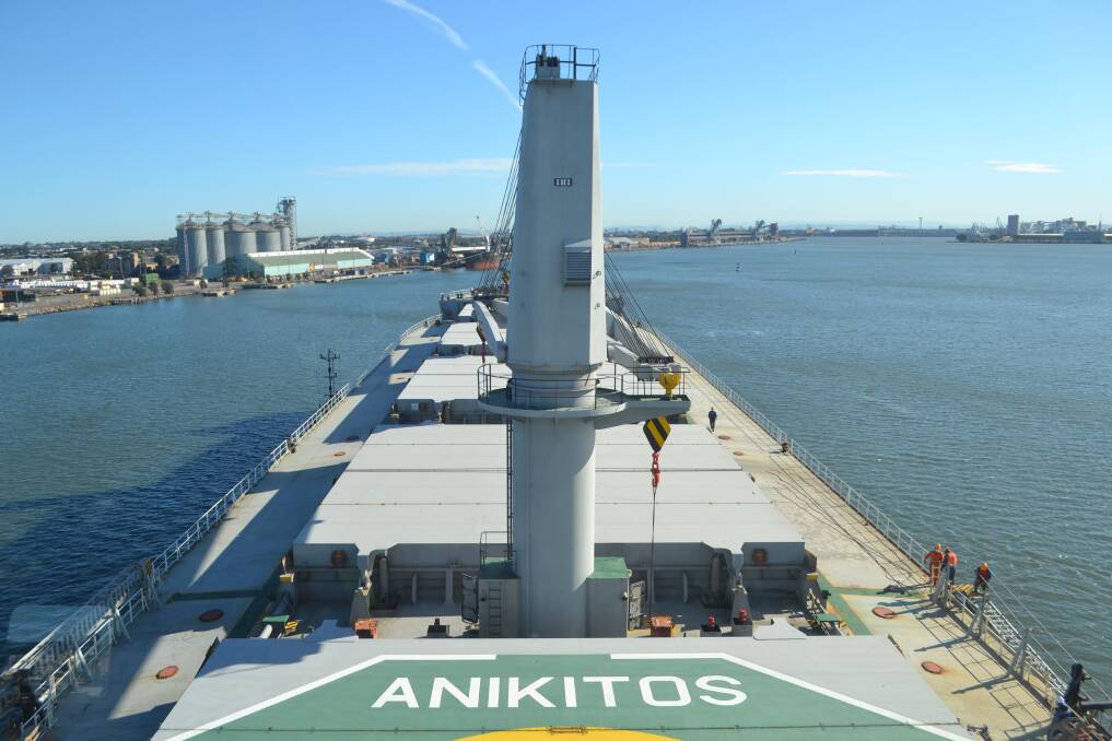 View from the bridge of the 'Anikitos', as the ship makes its way into the port. Picture: Scott Bevan