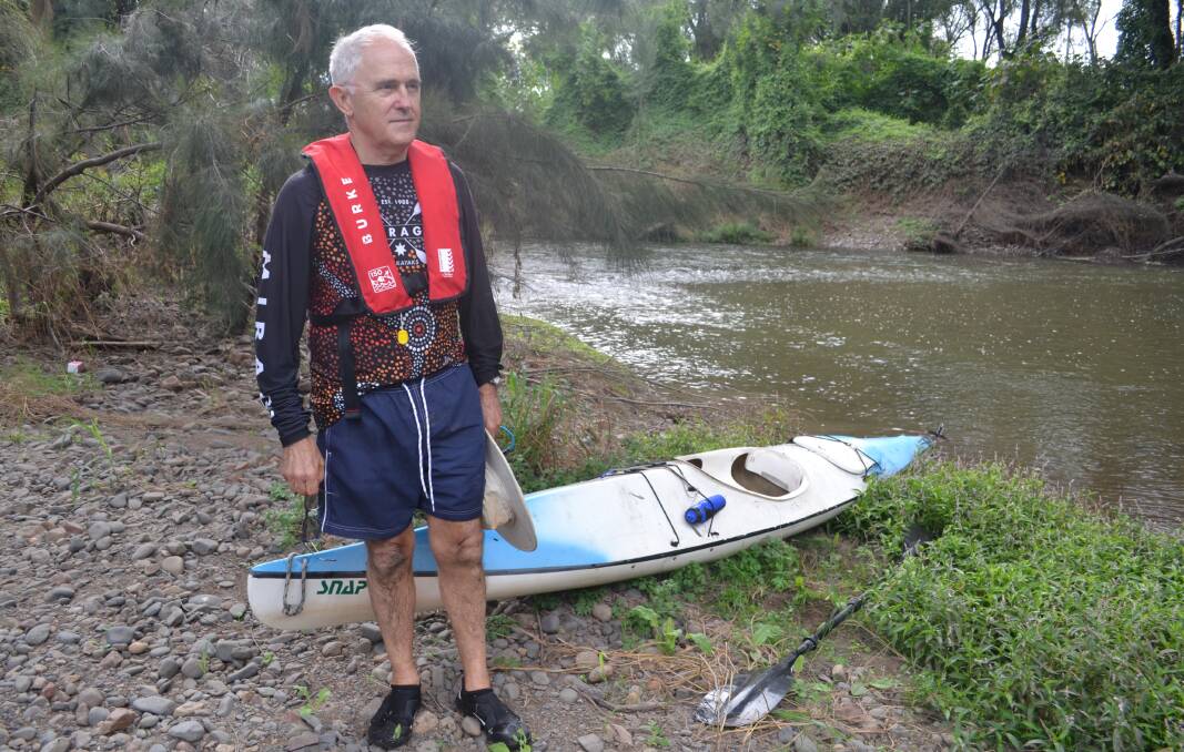 RIVER JOURNEY: Former Prime Minister Malcolm Turnbull on the banks of the Hunter, south-west of Muswellbrook. Picture: Scott Bevan