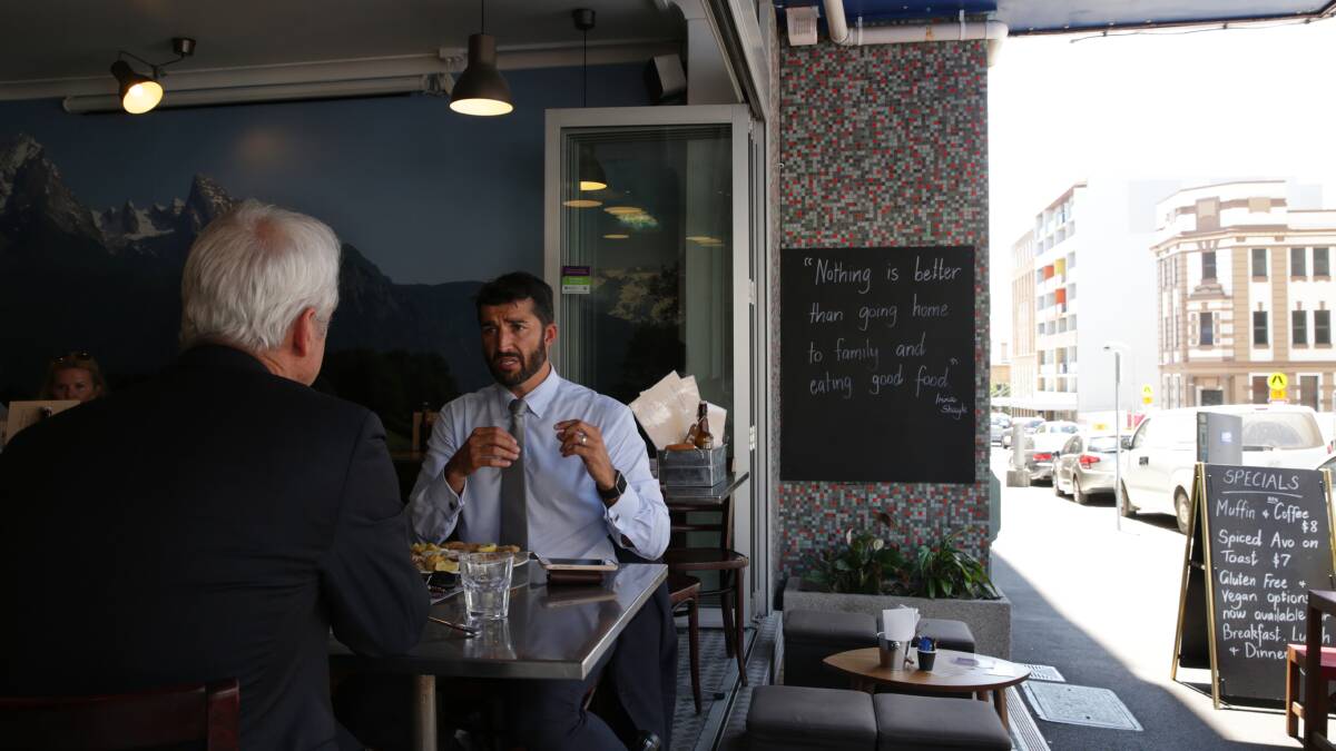 LEADER: Newcastle City Council CEO Jeremy Bath at lunch on Watt Street, the scene of controversy over Supercars roadworks. Picture: Simone De Peak