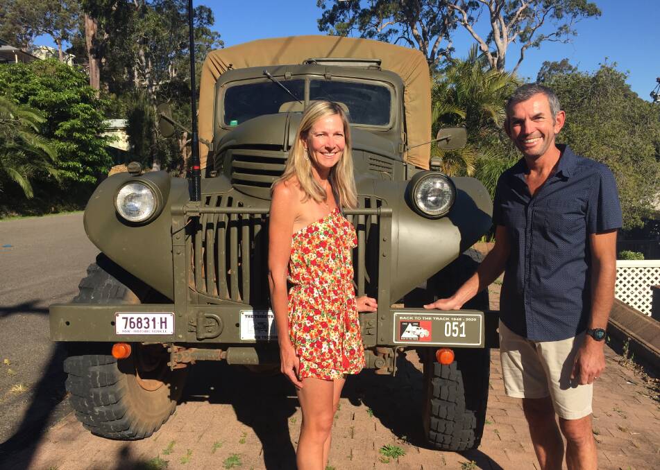 ADVENTURERS: Lake Macquarie couple Danielle Hart and Jason Becker back home with their 1940 Chevrolet truck. Picture:Scott Bevan