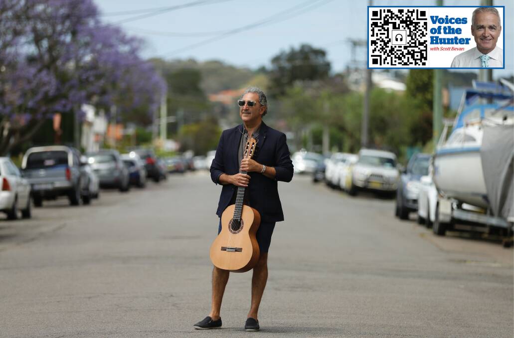MELODIC JOURNEY: Hamilton-raised Vincenzo Martinelli, in the street where he had his debut gig in the early 1970s, is now an internationally acclaimed guitarist. Picture: Jonathan Carroll