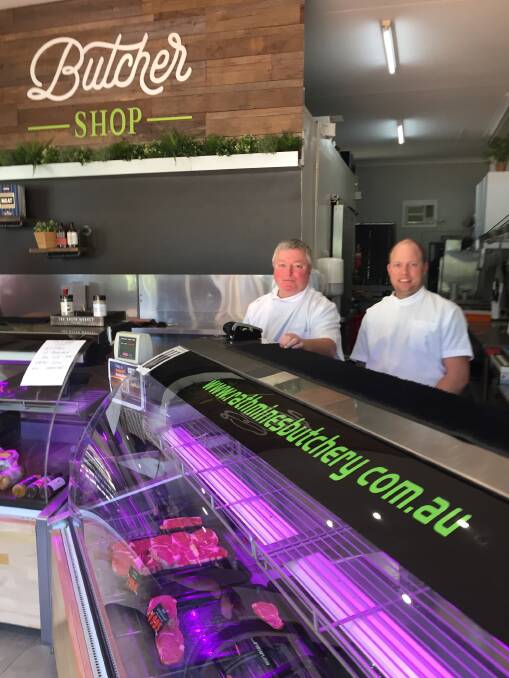 Steve Smith and Stuart Smith at Rathmines Butchery. Picture: Scott Bevan