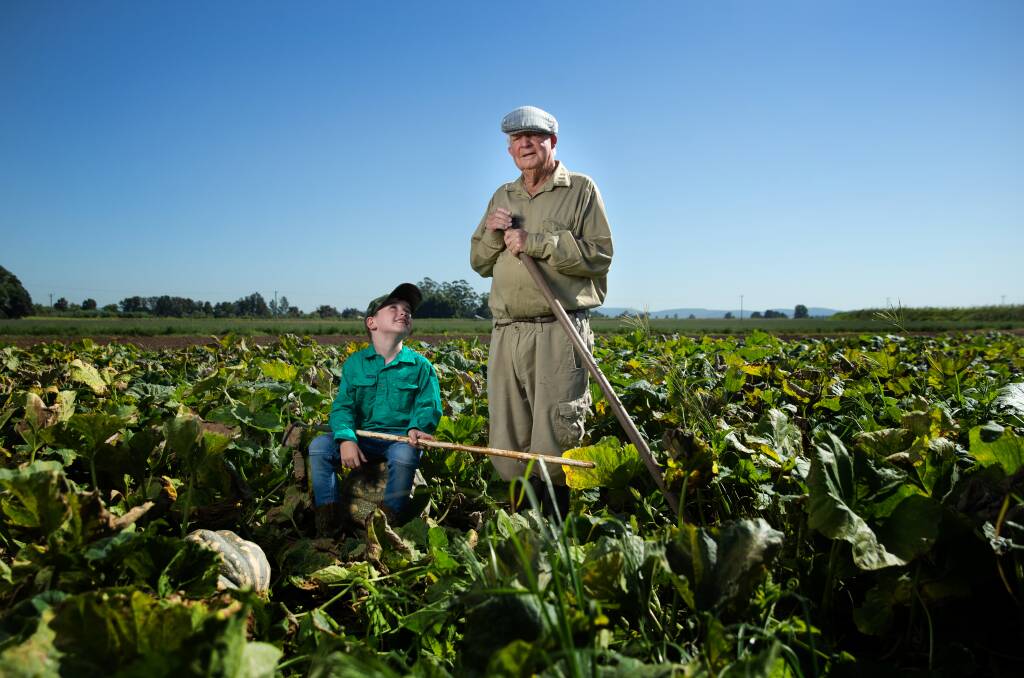 Osborn farming patriarch Dal Osborn with his seven-year-old great grandson Dallas. Picture: Marina Neil 