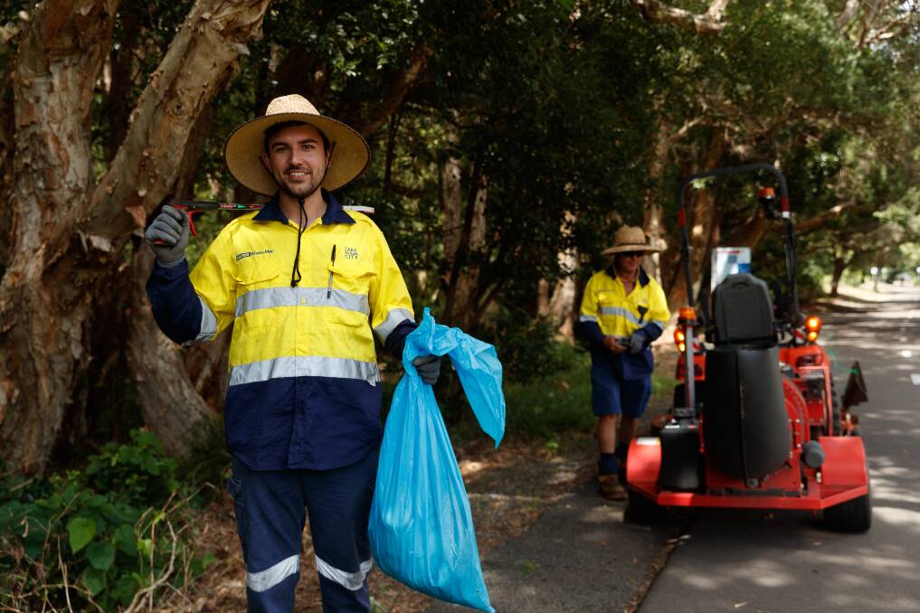 Fernleigh Track maintenance crew members Ben Cvitanovic and Donny James. Picture: Max Mason-Hubers 
