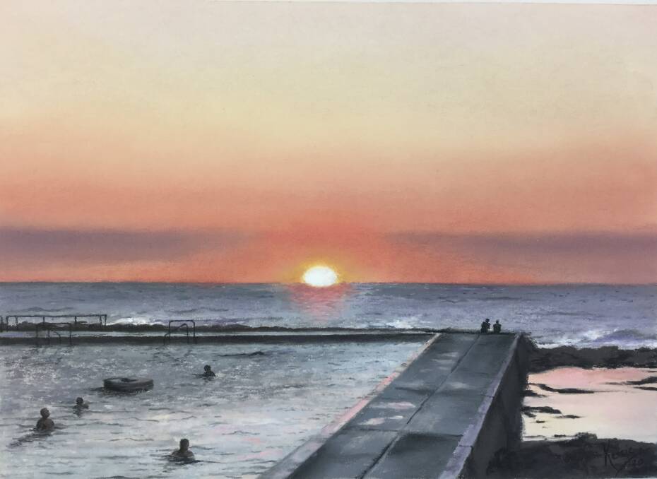 PEACE: A new painting by Kerrie Coles, 'Swimmers at Dawn, Newcastle Ocean Baths'. 