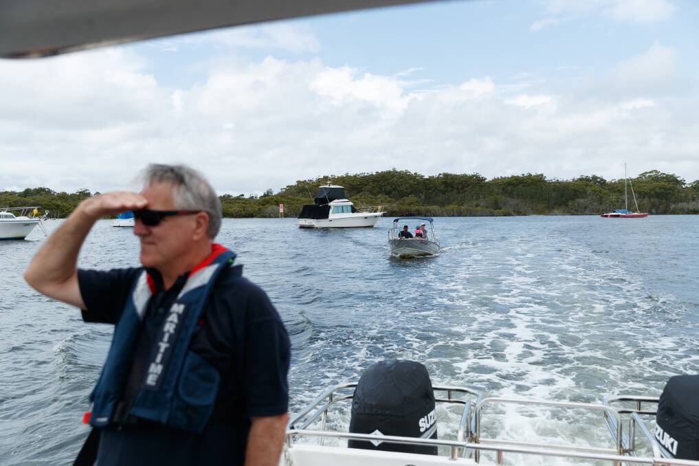 NSW Maritime senior boating officer Brett Boehm looks out over the Myall River. Picture: Max Mason-Hubers 