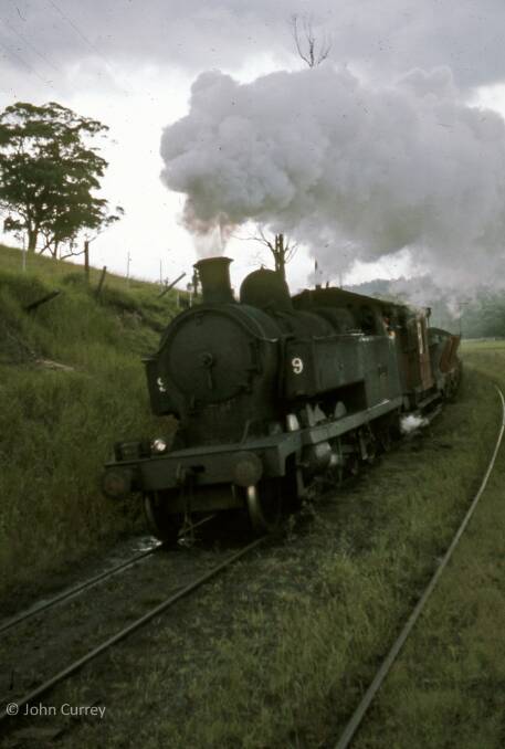 A locomotive near Stockrington in the early 1970s. Picture: John Currey, University of Newcastle Cultural Collections