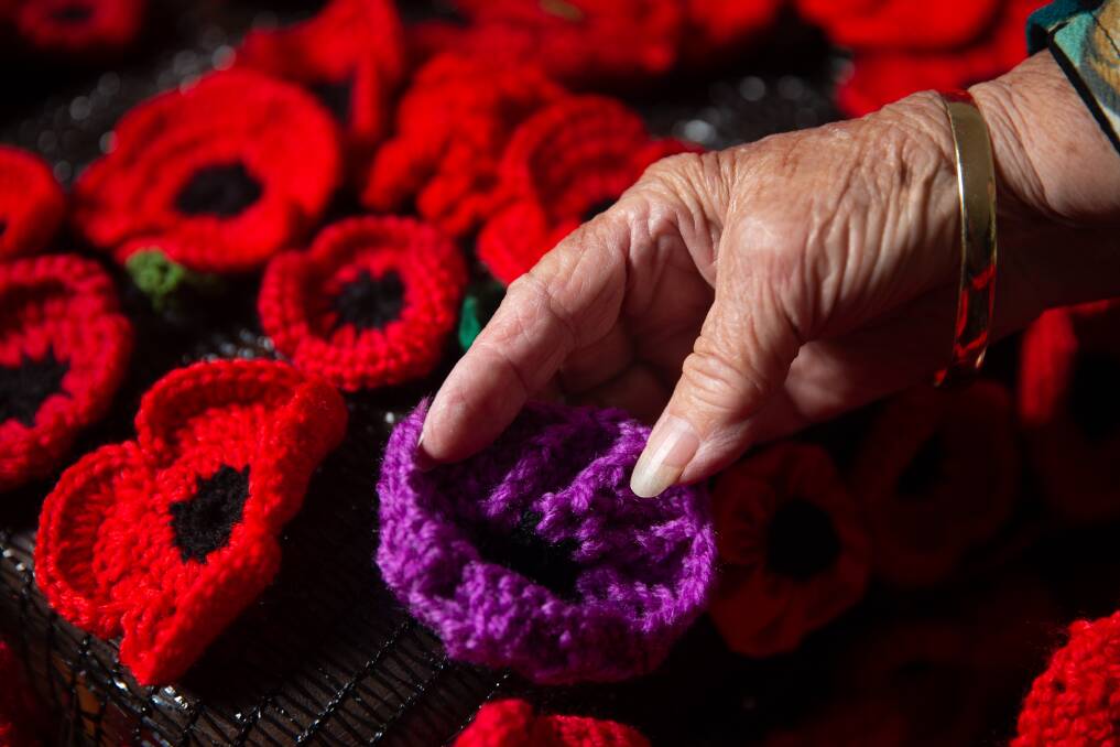 Some of the knitted poppies. Picture: Marina Neil