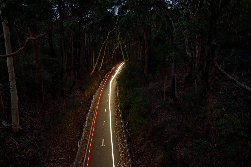 A cyclist on the Fernleigh Track in the early evening. Picture: Max Mason-Hubers 