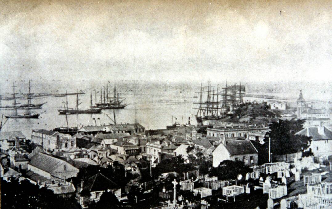 Newcastle harbour filled with sailing ships. Picture: Courtesy, Special Collections, University of Newcastle Library. 