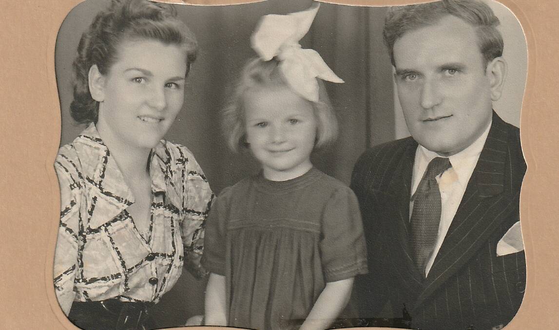 Halina Paczynski as a four-year-old, with her parents, just prior to leaving Germany for their new life in Australia. Picture: Courtesy, Halina Paczynski