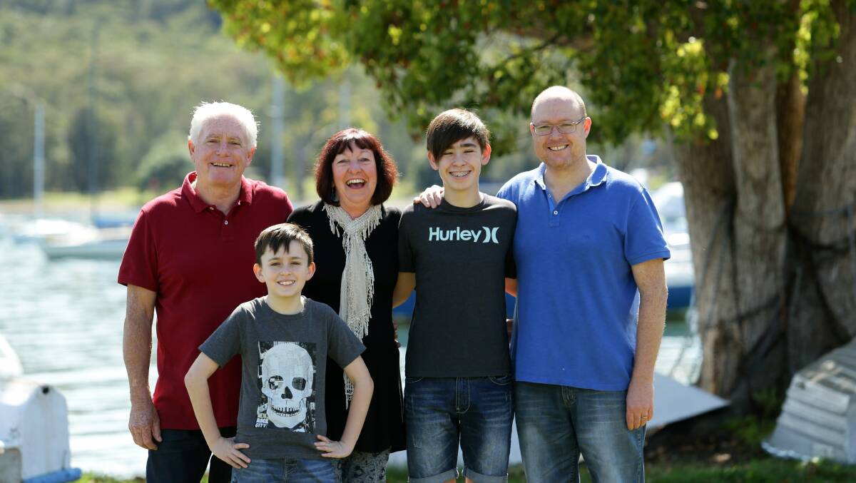 Kay Fraser, with her husband Carey (in maroon shirt), grandsons Toby and Jack, and son Steven, after being elected mayor in 2016. Picture: Jonathan Carroll