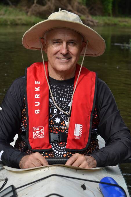 Former Prime Minister Malcolm Turnbull paddling the Hunter River. Picture: Scott Bevan