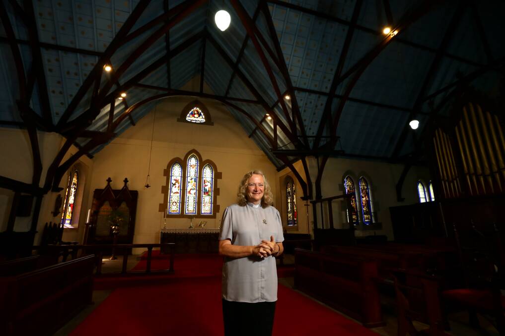 The Reverend Kimberly Sawyer inside St John's Anglican Church at Cooks Hill. Picture: Jonathan Carroll