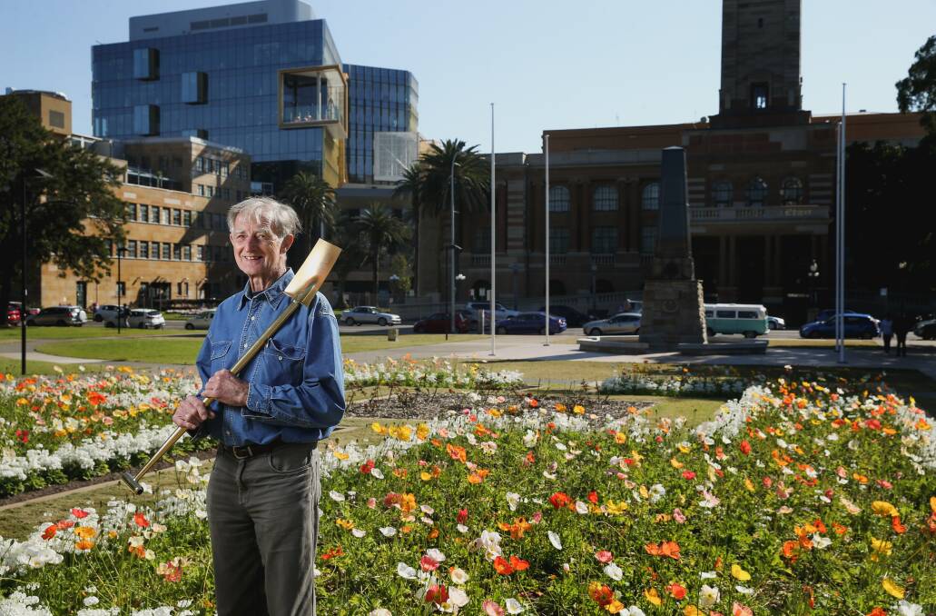 John Le Messurier in Civic Park, with his trophy golden spade. Picture: Marina Neil