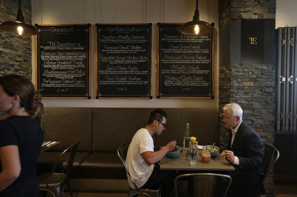 Businessman and life coach Matt Purcell at lunch with Scott Bevan. Picture: Simone De Peak