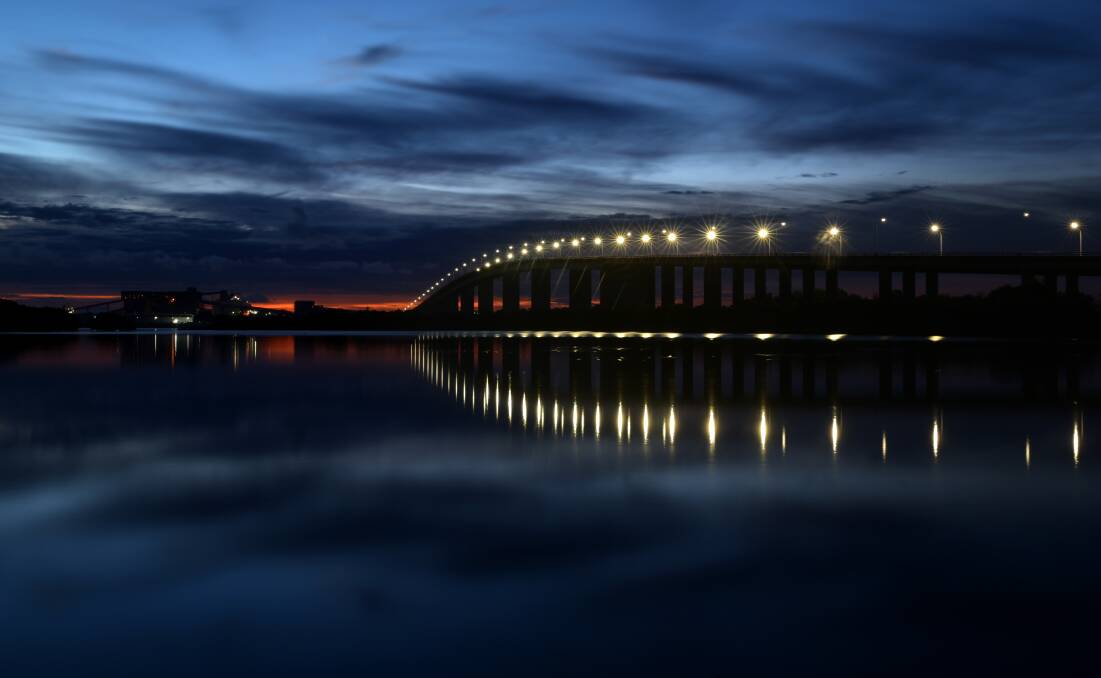 The Stockton Bridge, as seen at night. Picture: Jonathan Carroll 