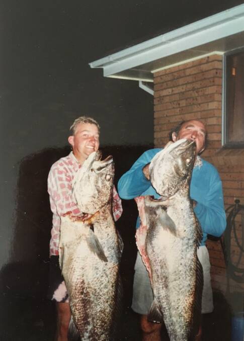 Don Wilson, right, with his son, Andrew, holding mulloway they caught. Picture: Courtesy, Don Wilson 