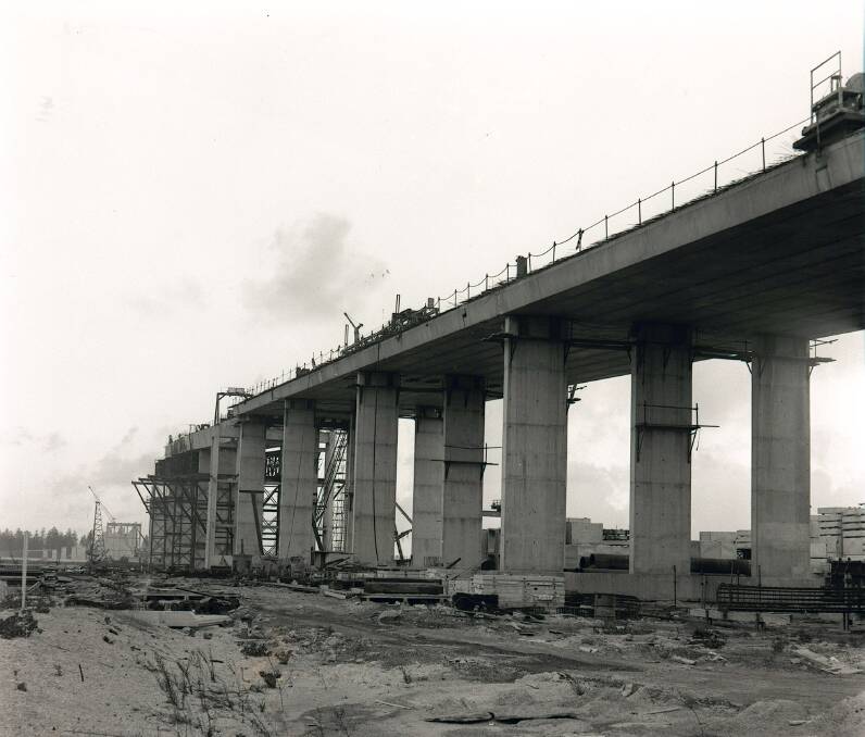 BUILDING HISTORY: The Stockton Bridge under construction. 