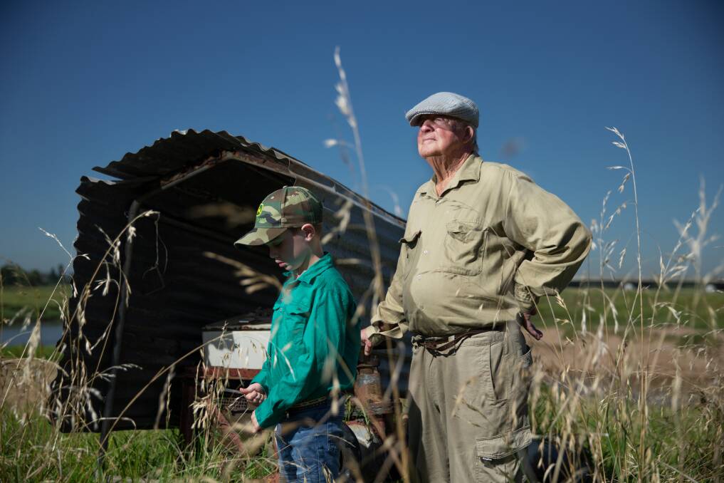 Osborn farming patriarch Dal Osborn with his seven-year-old great grandson Dallas. Picture: Marina Neil 