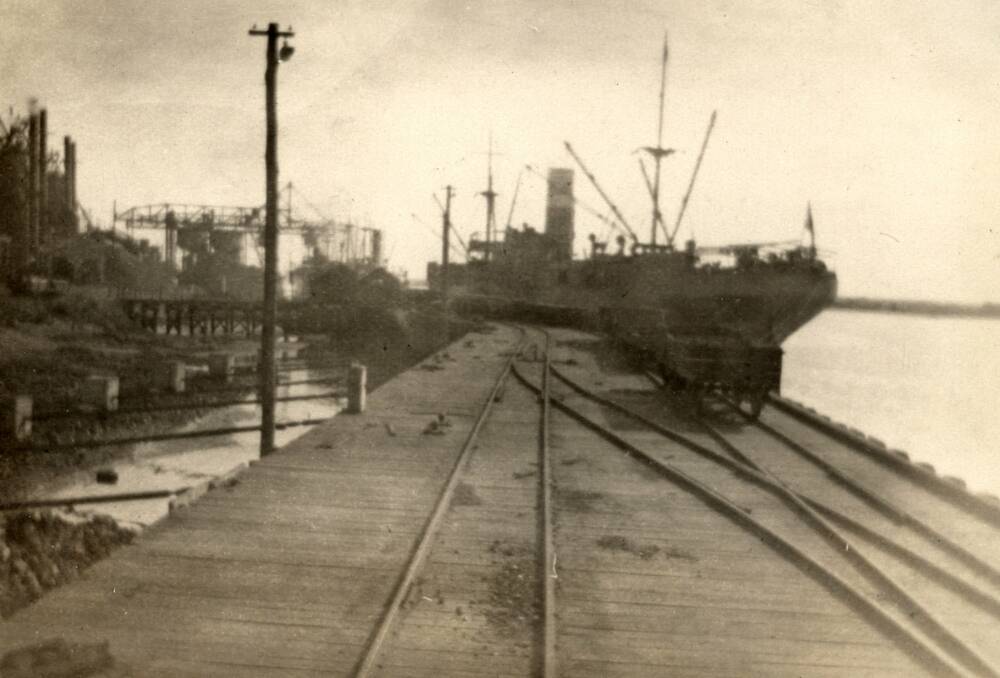 A ship at the BHP steelworks. Picture: Courtesy, Special Collections, University of Newcastle