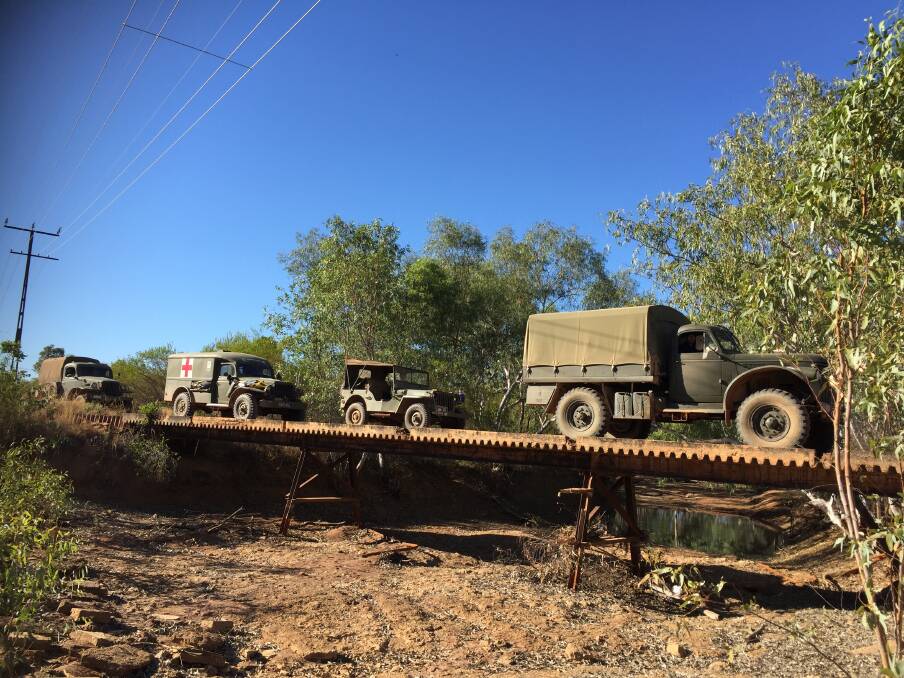 Driving over an original WW2 bridge at Daly Waters, NT. Picture: Courtesy, Jason Becker & Danielle Hart