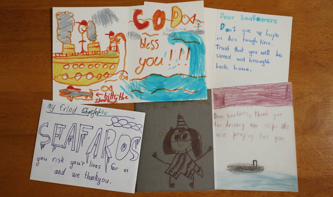 Letters written by children for visiting seafarers. Picture: Simone De Peak
