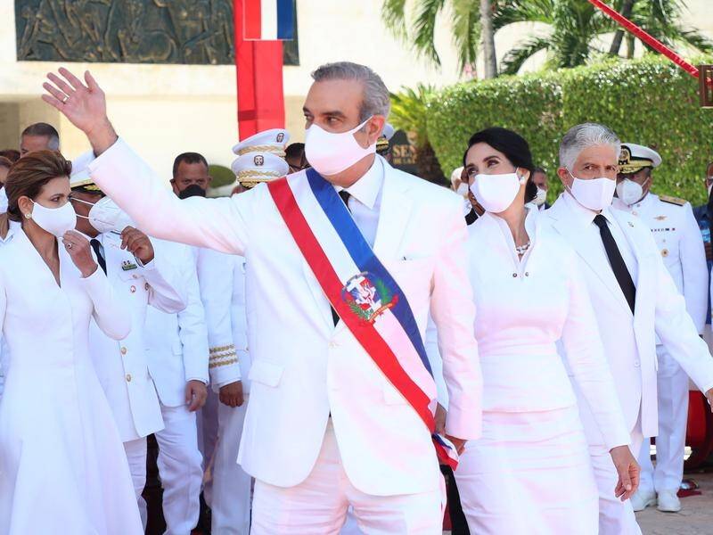 The Dominican Republic's new President Luis Abinader has greeted wellwishers after his swearing in.
