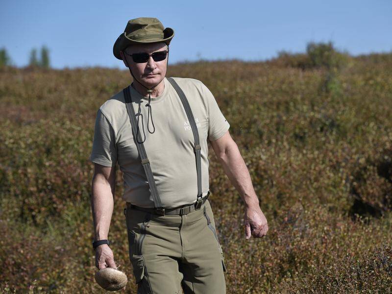 Russian President Vladimir Putin has kept his shirt on hiking in Siberia during his summer holiday.