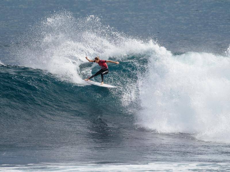 Stephanie Gilmore has been defeated in the round of 16 at the WSL event on Rottnest Island.