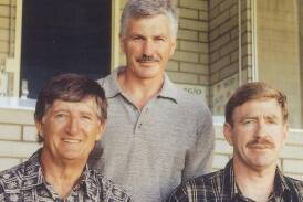 John Todd (l), here with the Eagles' other early coaches Mick Malthouse and Ron Alexander, has died. (HANDOUT/WEST COAST EAGLES)
