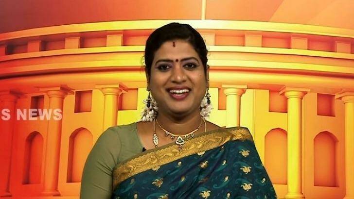 Padmini Prakash has anchored Lotus News, a television program in Tamil Nadu since 2014. Photo: YouTube