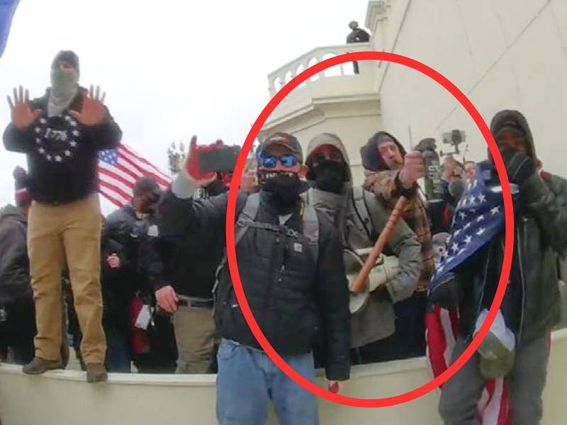 Peter Schwartz (circled in red) has been jailed for 14 years for his part in the US Capitol riots. (AP PHOTO)